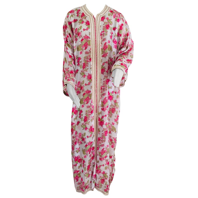 1970 Moroccan Caftan Metallic Pink Floral Silk Kaftan