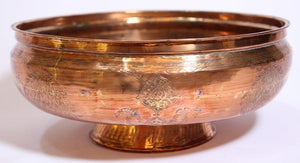 19th Century Mughal Indo Persian Footed Tinned Copper Bowl