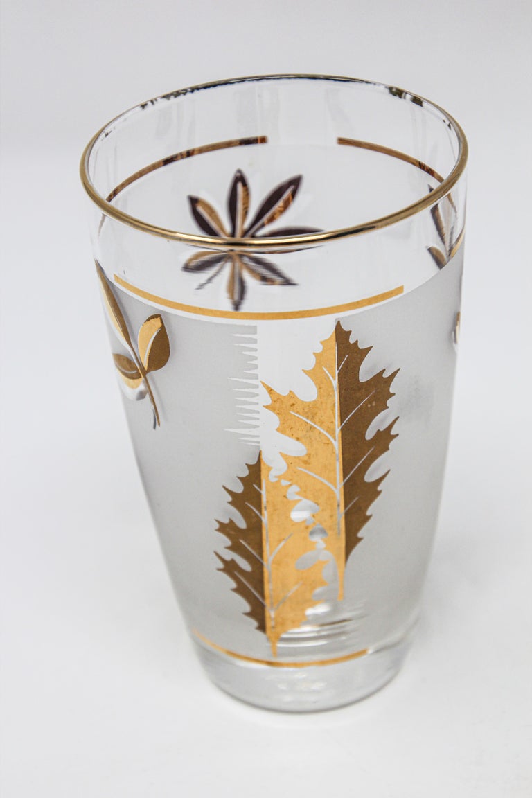 Vintage Libbey Cocktail Glasses Set, Frosted Glass with Gold Leaf