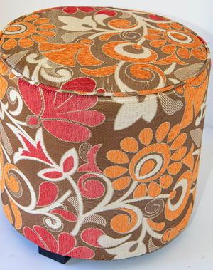 Post Modern Cylindrical Moroccan Pouf Upholstered Stool in Bold Colorful Fabric