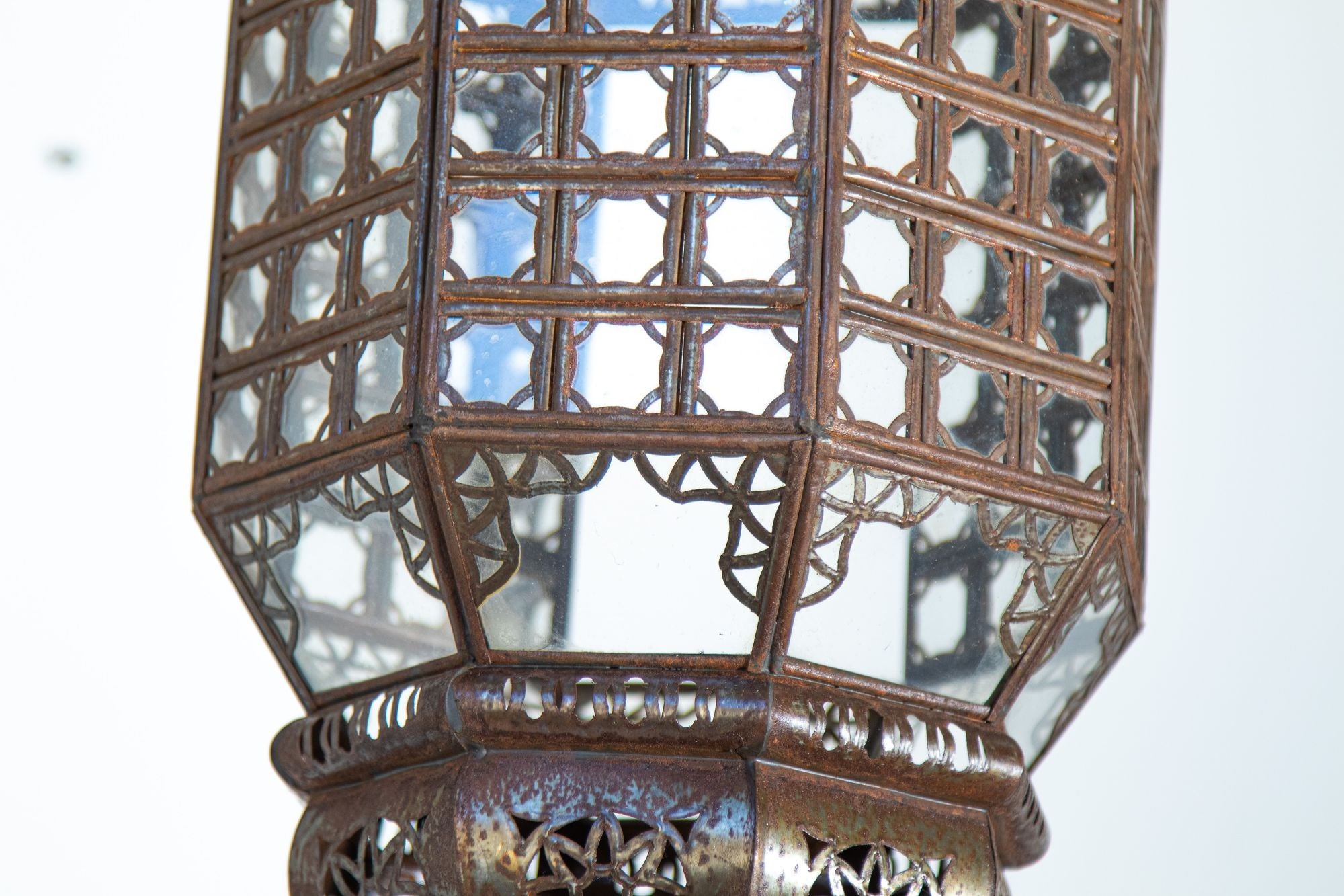 Handcrafted Moroccan Lantern with Clear Glass and Moorish Metal Filigree