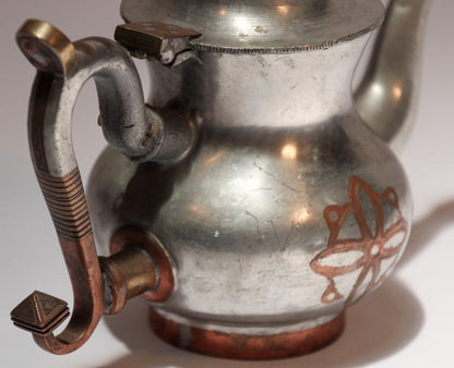 Handcrafted Tuareg Tea Pot, Pewter with Brass & Copper, 1950s