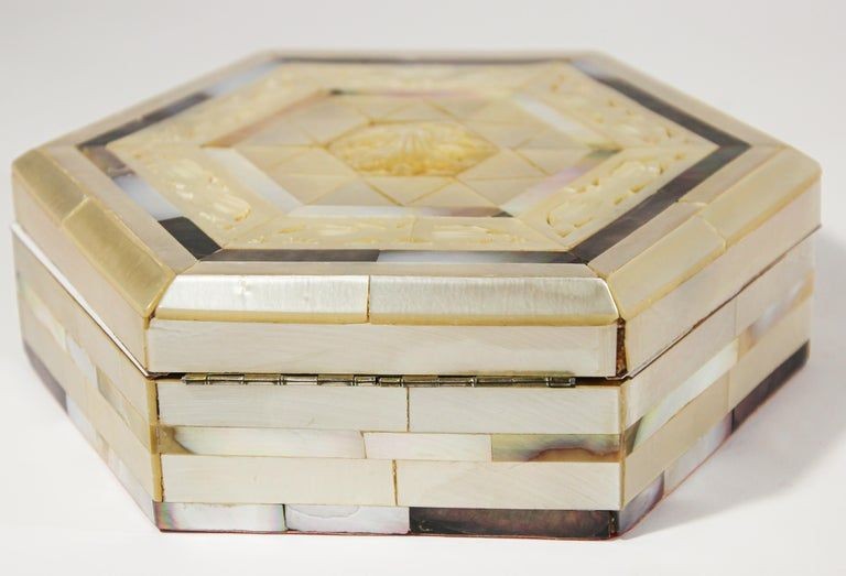 Handcrafted White Mother of Pearl Inlaid Moorish Octagonal Box