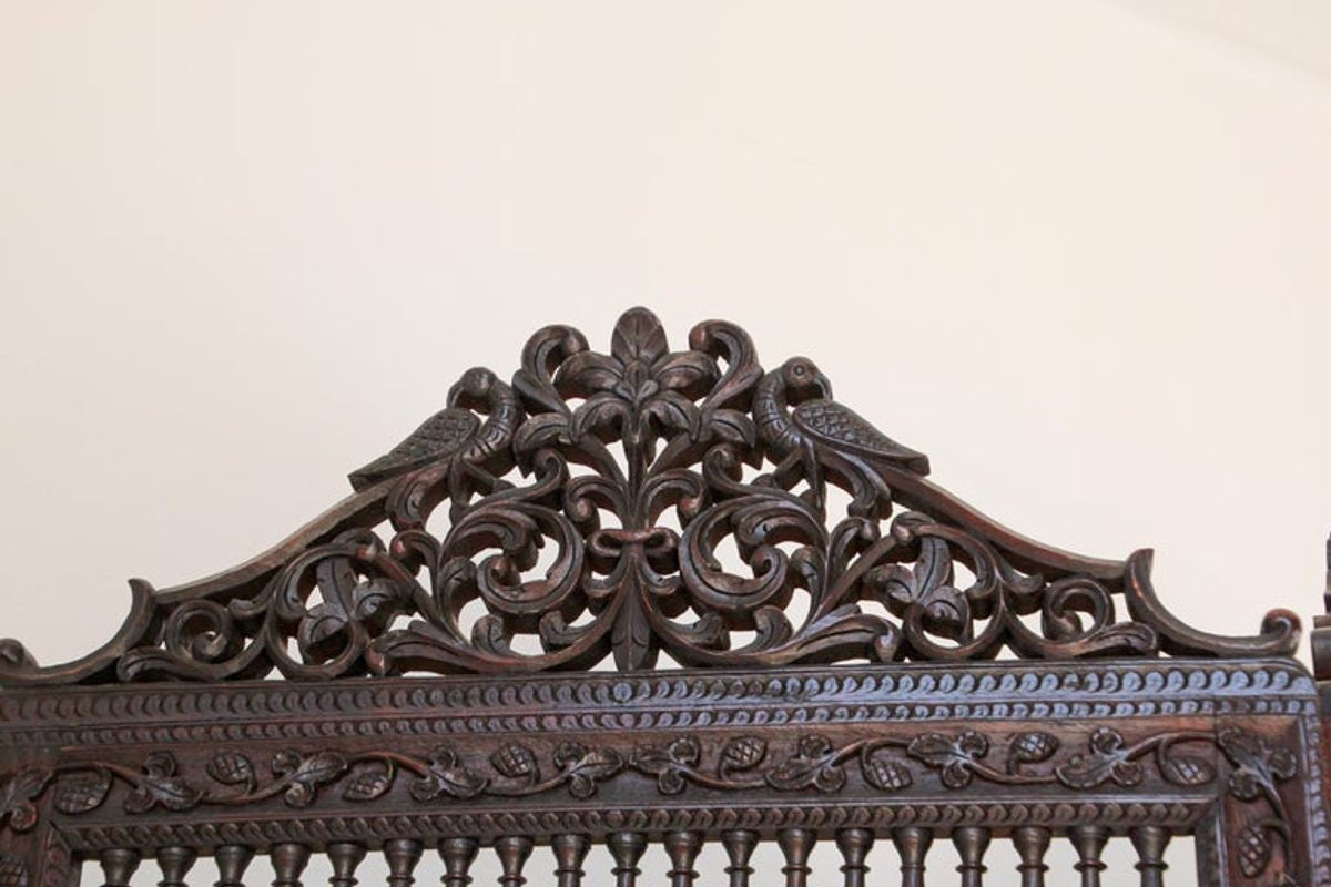19th Century Anglo-Indian Mughal Carved Hardwood Three-Panel Screen, circa 1880