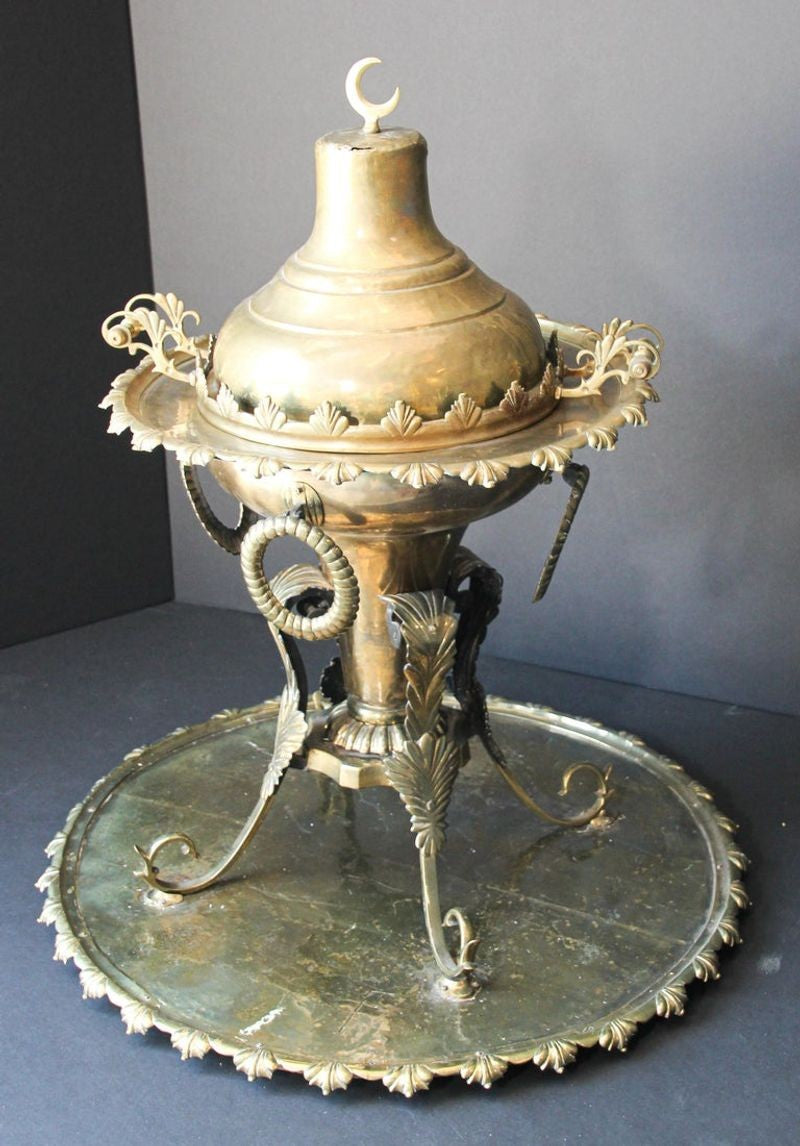 Antique Large Arabian Polished Brass Incense Burner Islamic Moorish Style 19th c