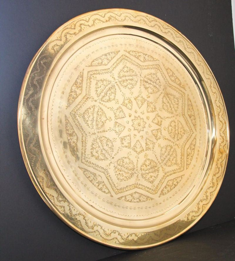 Monumental Moroccan Polished Metal Brass Tray Platter 39 inches