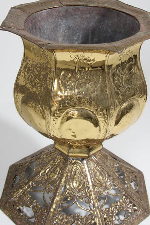 Vintage Brass Metal Embossed Footed Cachepot