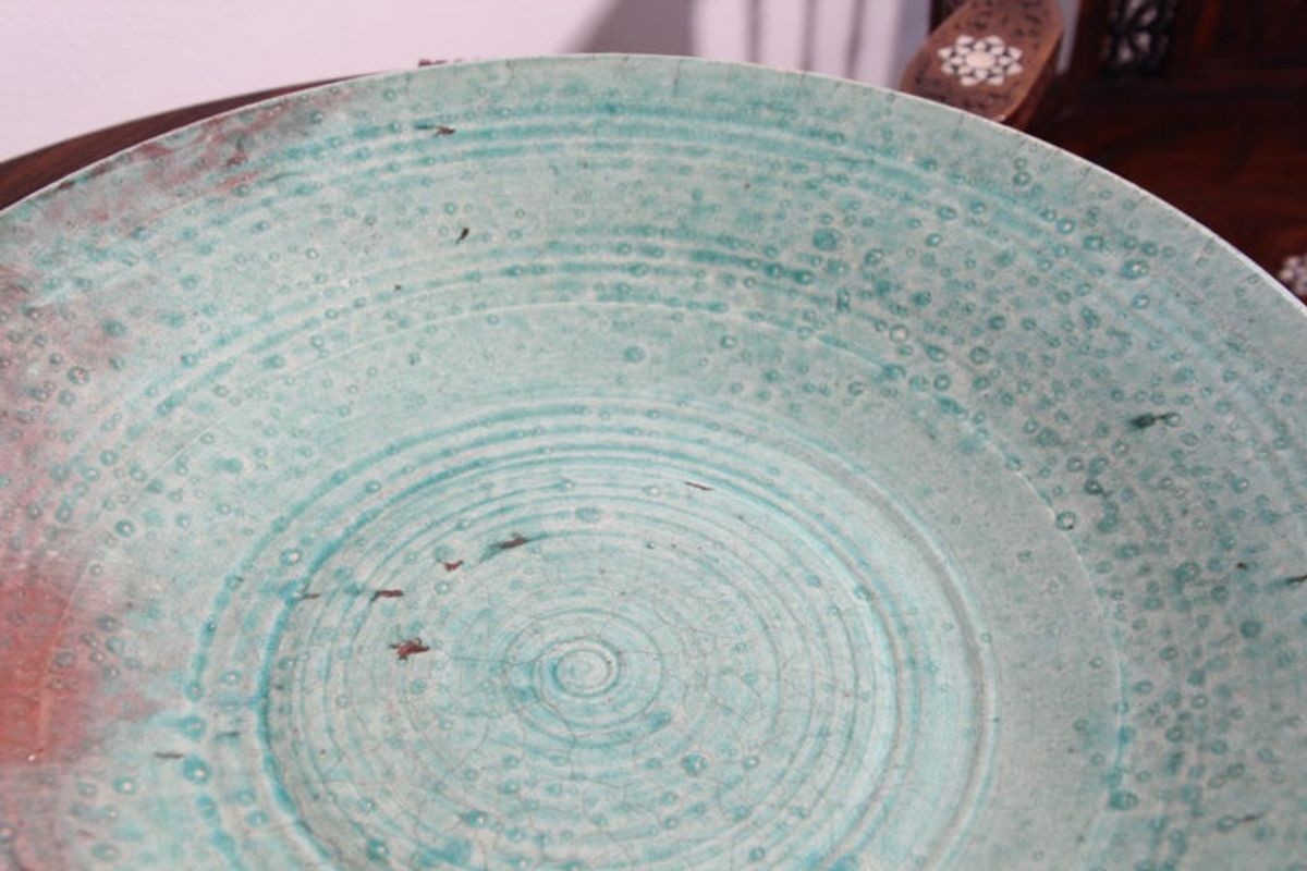 Handcrafted Italian Art Studio Large Stoneware Bowl Aqua Color