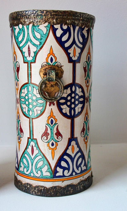 Handcrafted Moorish Ceramic Urns with Metal Handles, 20th Century