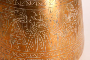 Hand Etched Egyptian Brass Vessel Jardiniere, 19th Century