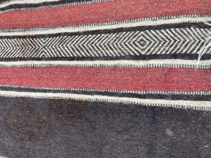 Moroccan Vintage Flat-Weave Black Camel Hair Tribal Rug