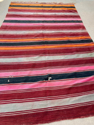 Moroccan Vintage Flat-Weave Stripe Kilim Rug
