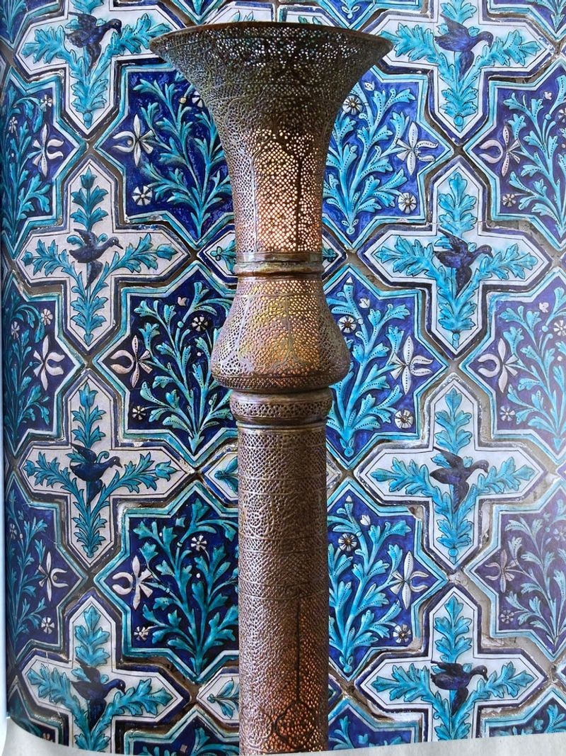 Monumental Middle Eastern Mamluk Revival Pierced Brass Floor Candlestick