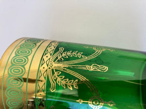 Set of Six Handblown Moroccan Moorish Green and Gold Glasses