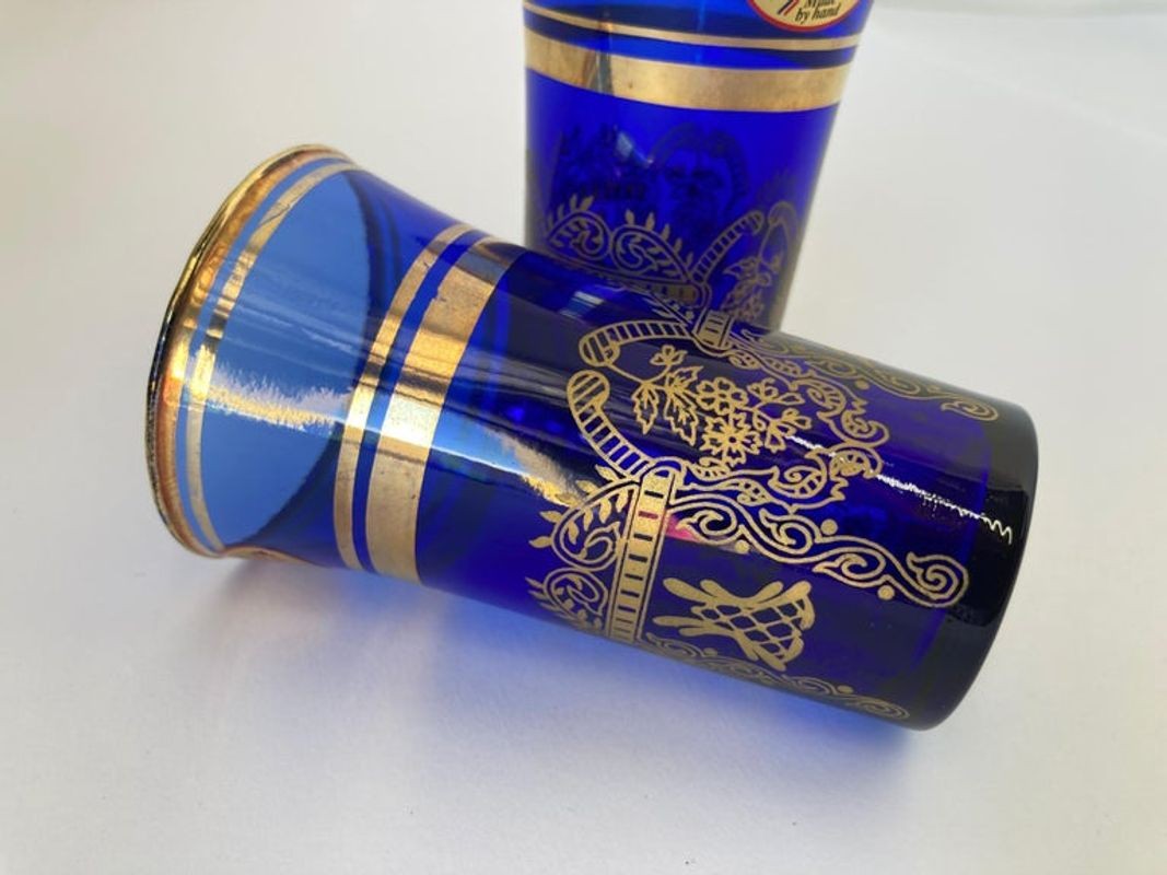 Italian Moorish Royal Blue and Gold Crystal Drinking Glasses