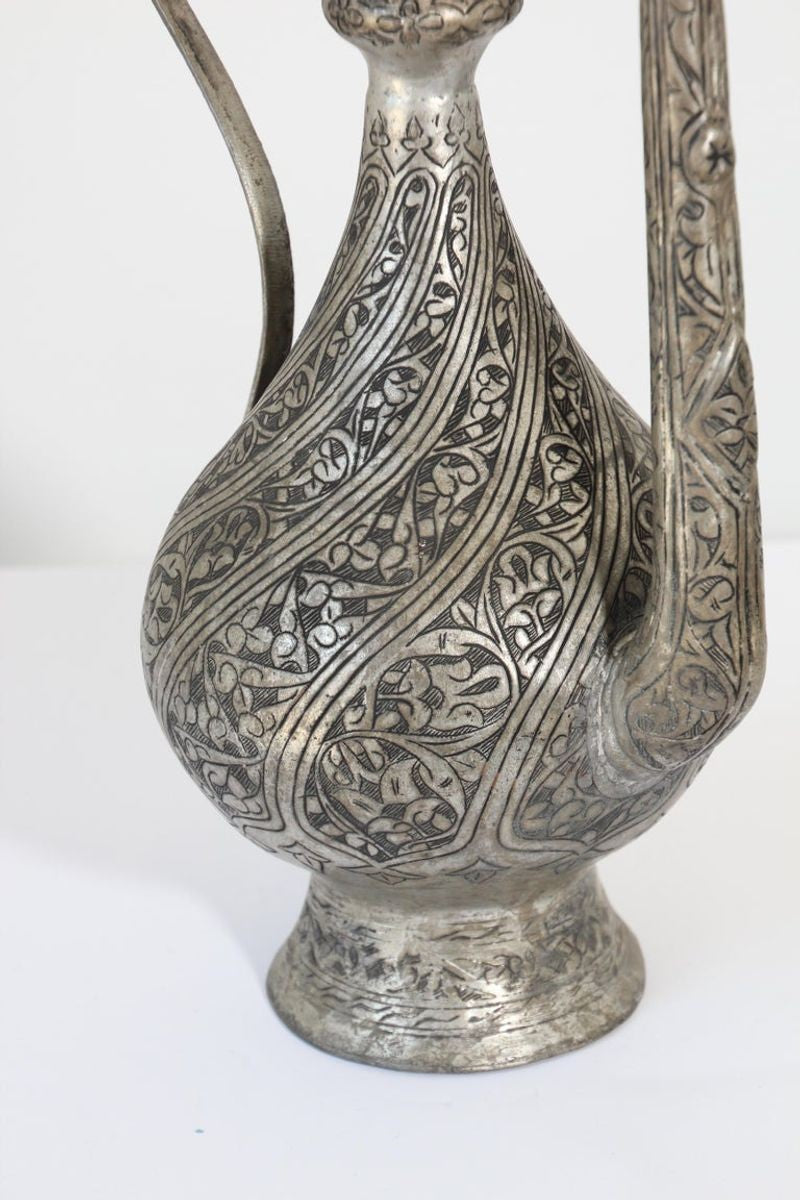 Middle Eastern Islamic Turkish Ottoman Tinned Copper Ewer