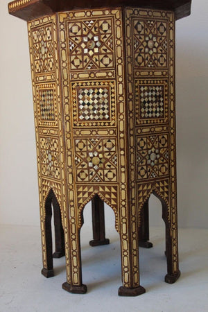 Moorish Handcrafted Octagonal Pedestal Table Inlaid with Mosaic Marquetry