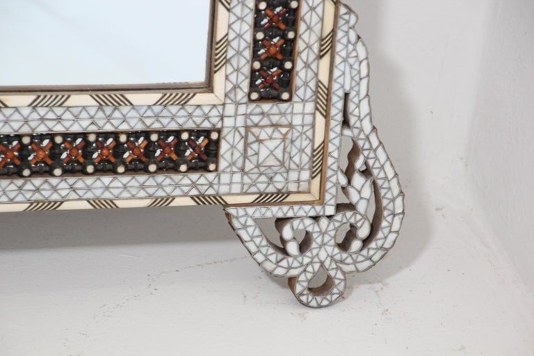 White Shell Inlaid Antique Middle Eastern Damascene Syrian Mirror 66"