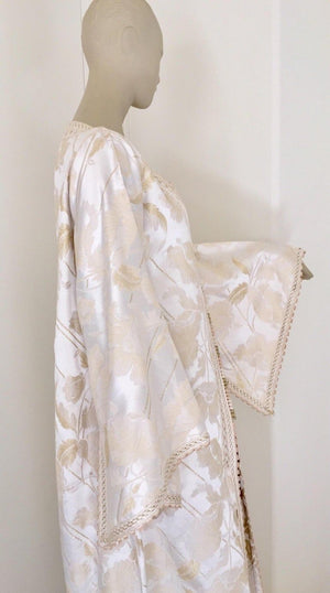 Moroccan Caftan White Ivory and Gold Brocade Kaftan
