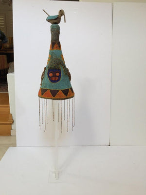 Yoruba Nigeria Royal African Beaded Headdress Crown on Lucite Stand