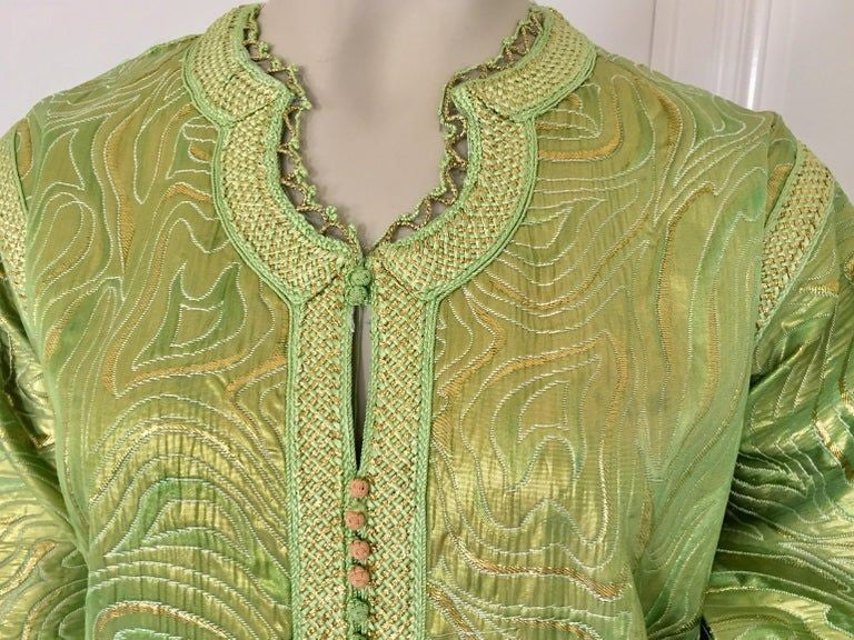 Moroccan Kaftan in Green and Gold Brocade Metallic Lame