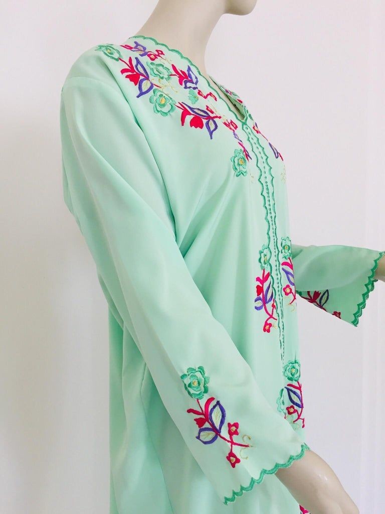Moroccan Green with Floral Embroidered Caftan, Kaftan