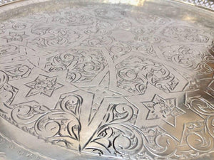 Moroccan Polished Round Footed Silvered Tray Table