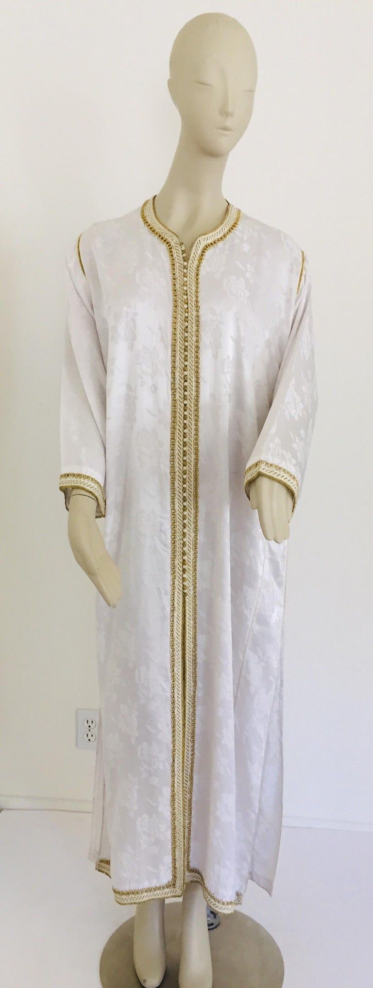 Moroccan Floral White Kaftan Maxi Dress Caftan Size Large