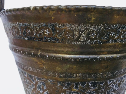 Handcrafted Copper Vessel Bucket with Floral Design, India