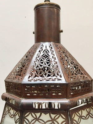 Moroccan Vintage Metal and Frosted Glass Light Fixture