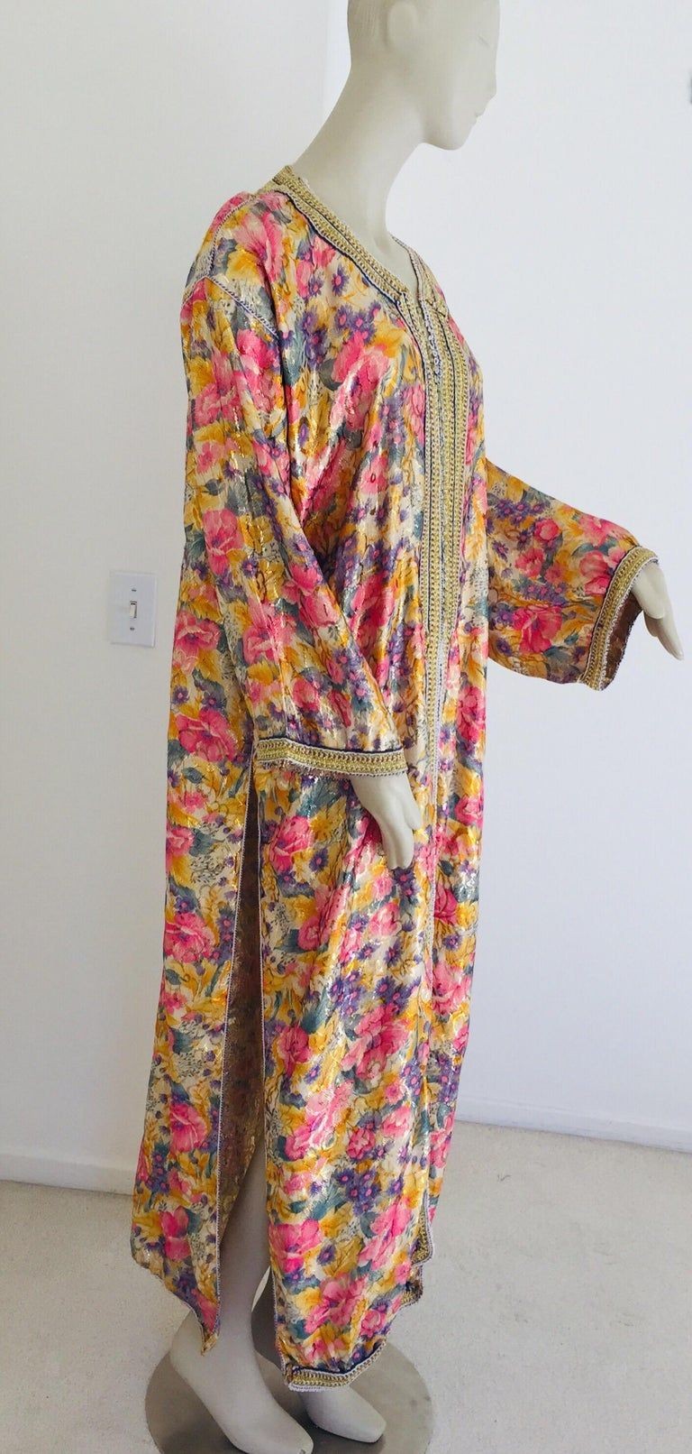 Vintage Moroccan Caftan Metallic Floral Silk Brocade