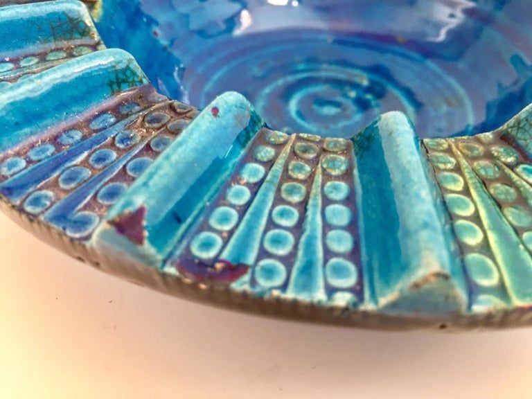 Aldo Londi Blue Ceramic Ashtray Handcrafted in Italy