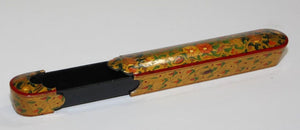 Persian Lacquer Pen Box Hand Painted with Floral and Gilt Design