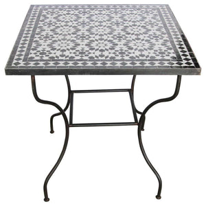 Moroccan Fez Mosaic Table in Black and White Tiles