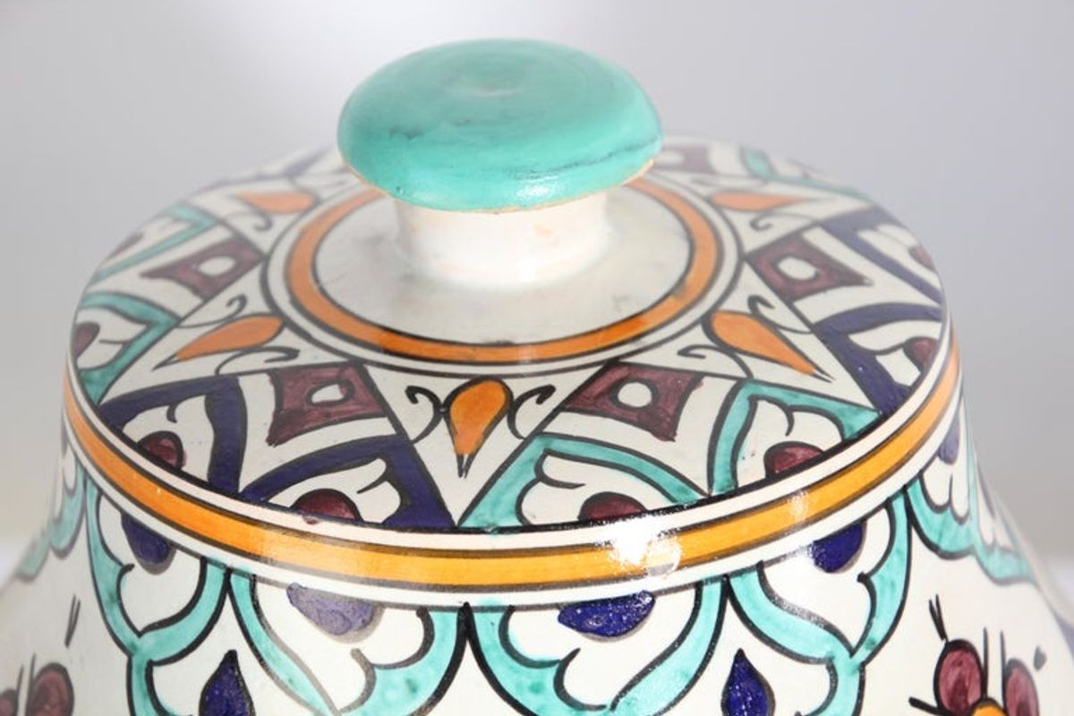 Moorish Ceramic Glazed Covered Urns Handcrafted in Fez Morocco