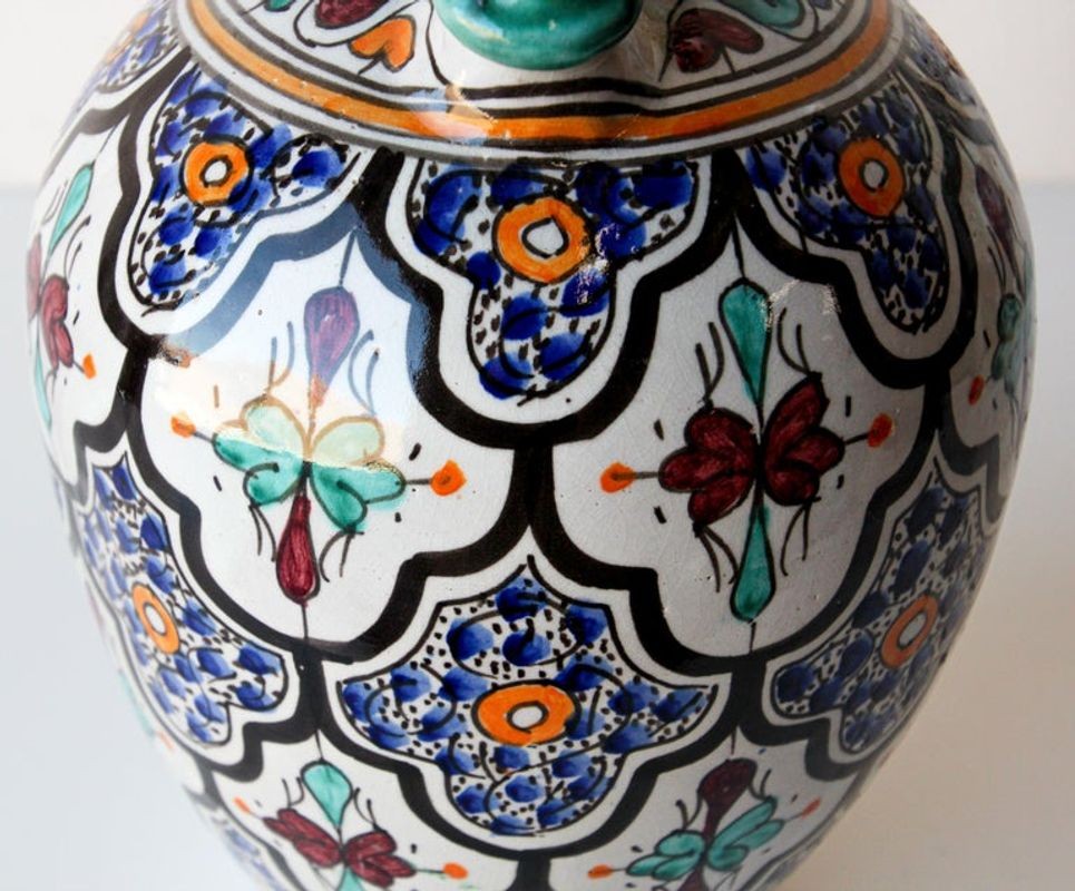 Moorish Ceramic Glazed Water Jug Handcrafted in Fez Morocco