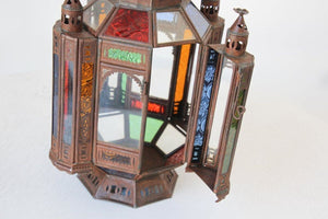 Moroccan Moorish Tole and Glass Candle Lantern
