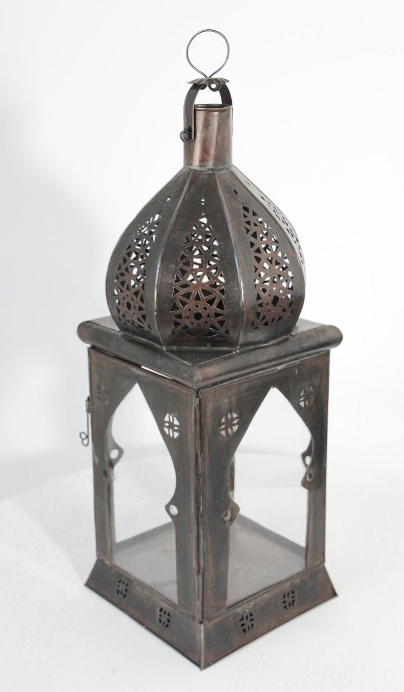 Moroccan Moorish Square Tole and Clear Glass Candle Lantern