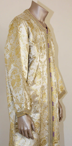 Moroccan Vintage Kaftan Gentleman Damask Gold Caftan, circa 1970