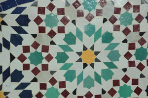 Moroccan Round Mosaic Outdoor Tile Table in Fez Moorish Design