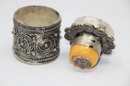 Handcrafted Silvered Metal Kohl Box, Berber Design, Algeria, 1950s