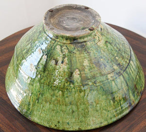 Moroccan Berber Tamgroute Terracotta Green Glazed Bowl