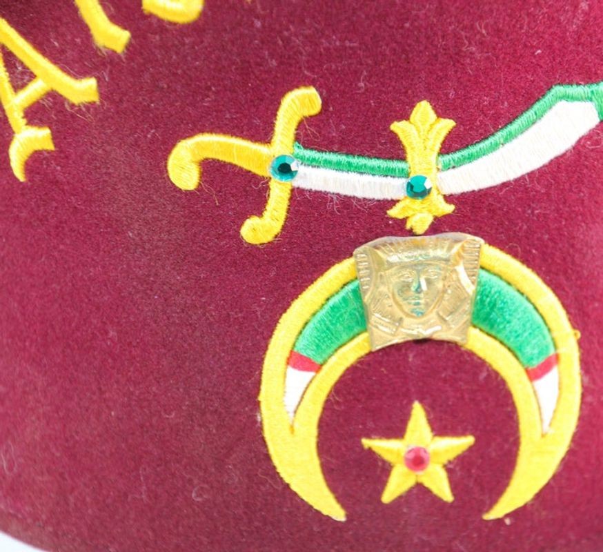 AL Malaikah Vintage Iconic Masonic Shriner Burgundy Wool Fez Hat