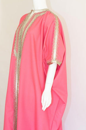 Moroccan Caftan Pink Color with Silver Trim, Vintage Kaftan circa 1970