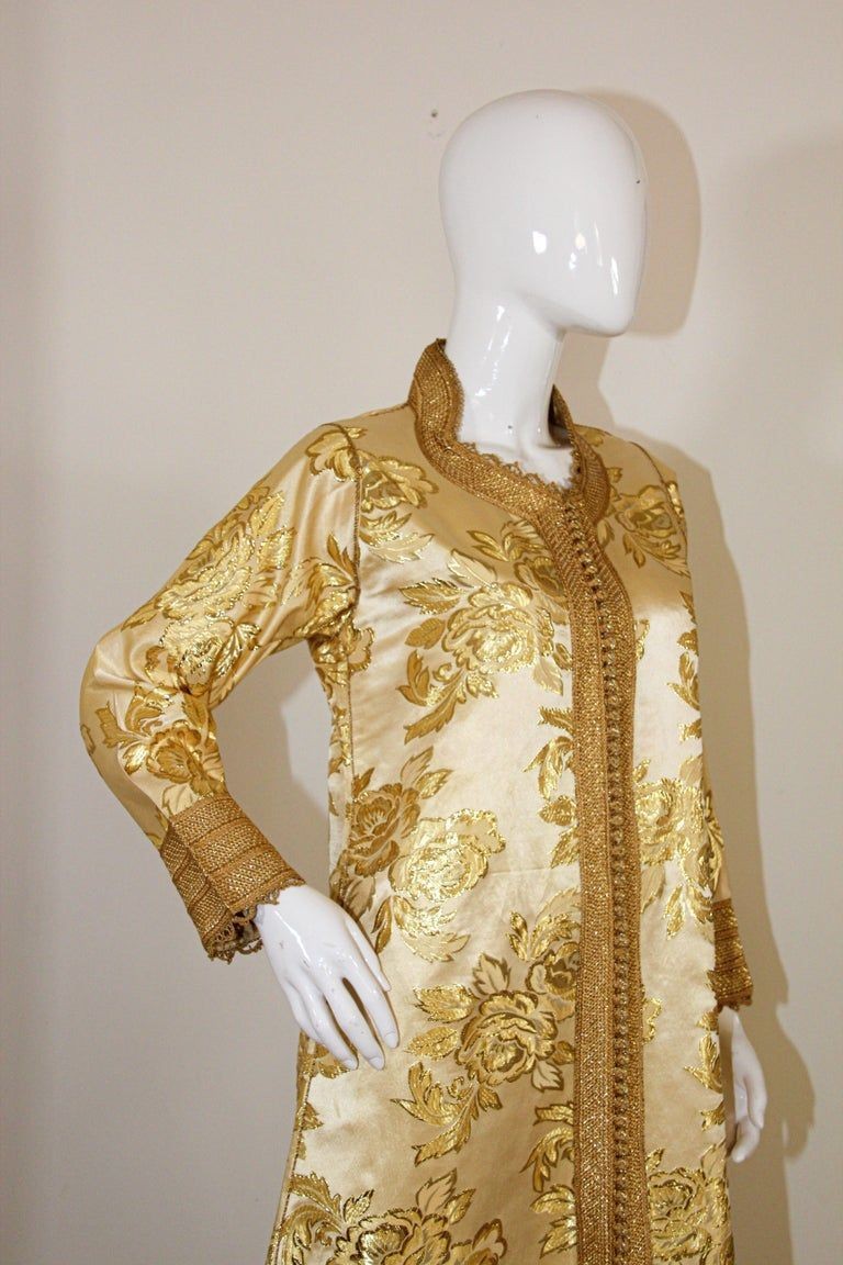 Moroccan Caftan Gold Damask Embroidered, Vintage, 1960s