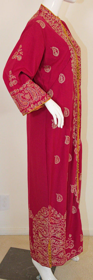 Vintage Moroccan Caftan Hot Pink with Gold, 1970's