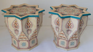 Moroccan Moorish Star Shape Ivory Side Tables a Pair