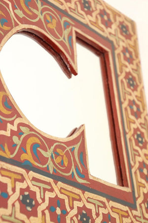 Vintage Moroccan Mirror Hand Painted with Red and Amber Moorish Design