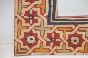 Vintage Moroccan Mirror Hand Painted with Red Moorish Design