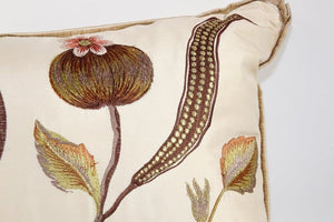 Vintage Throw Decorative Taffeta Pillow Embroidered with Flowers